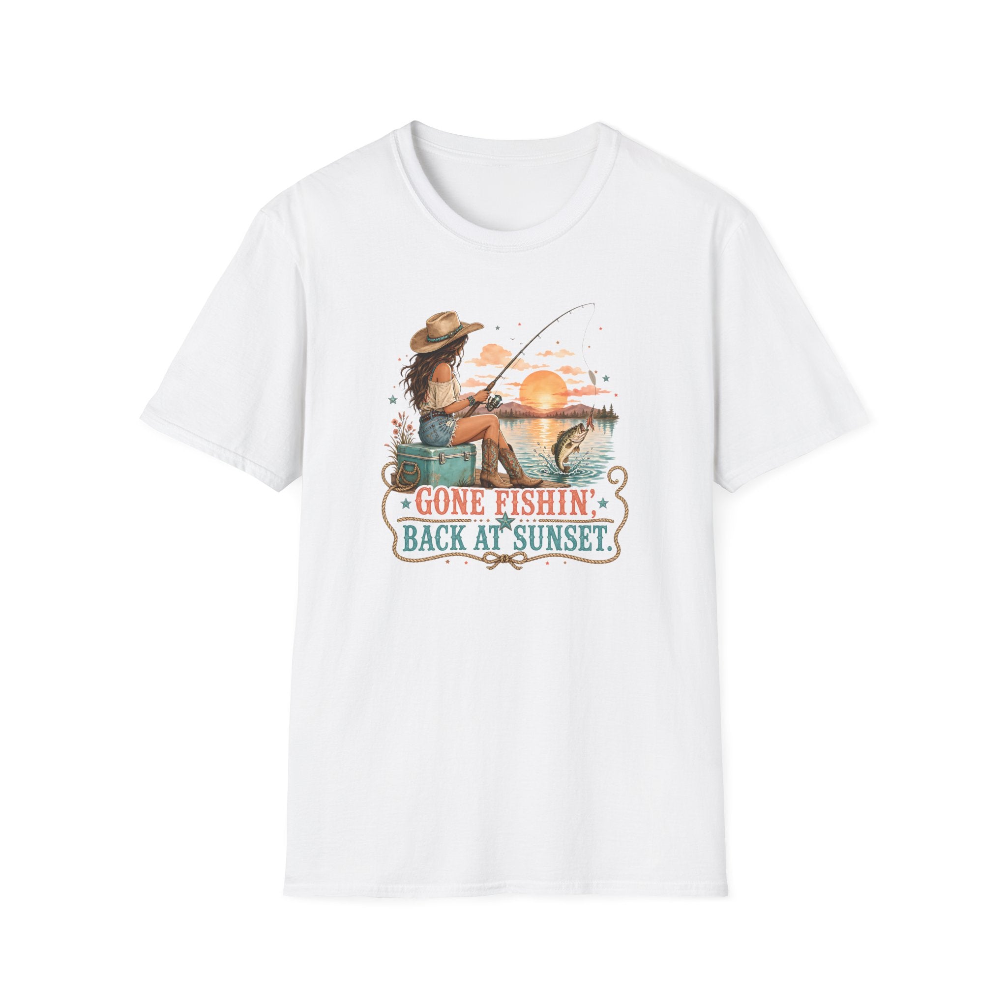 Gone Fishing Back at Sunset T-Shirt