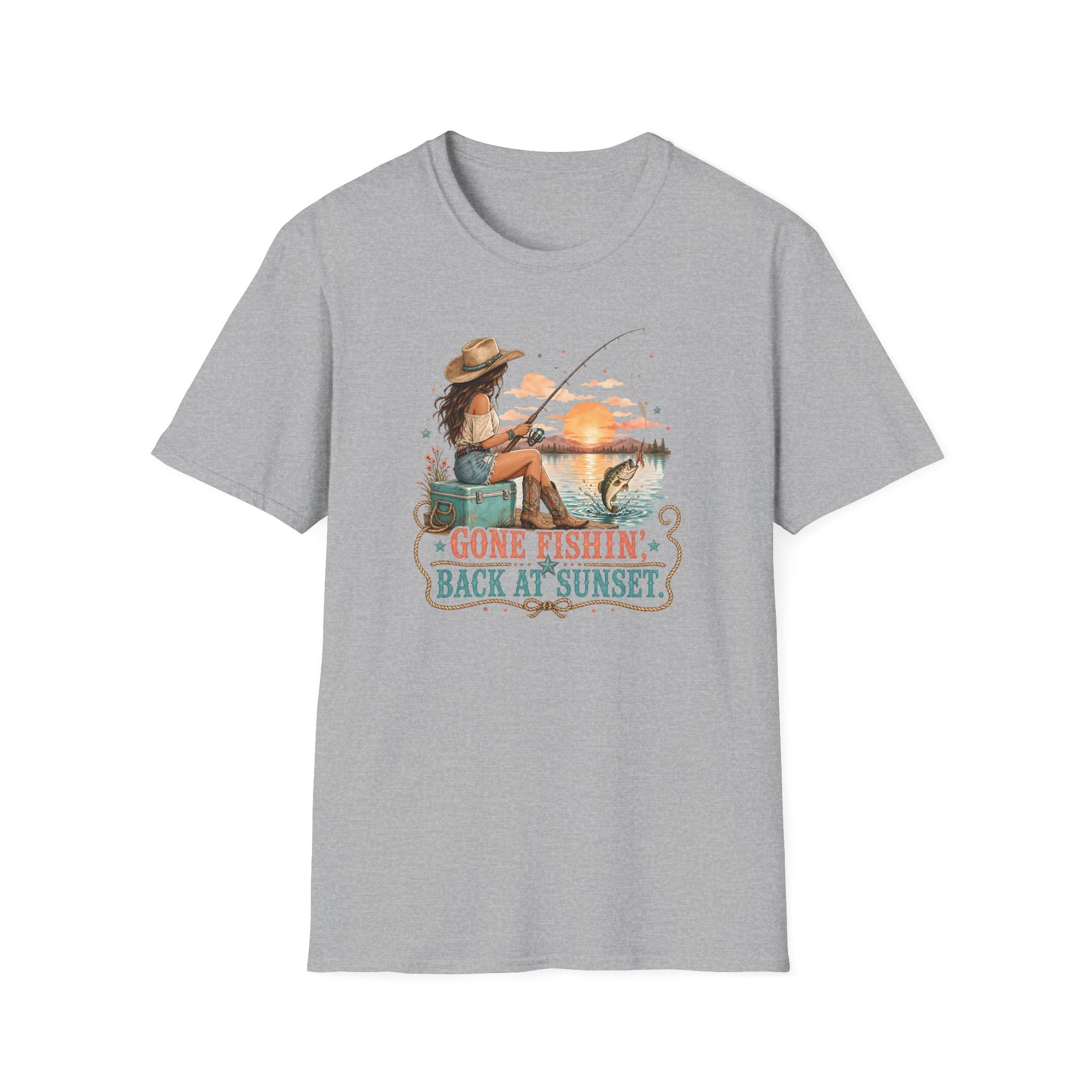 Gone Fishing Back at Sunset T-Shirt