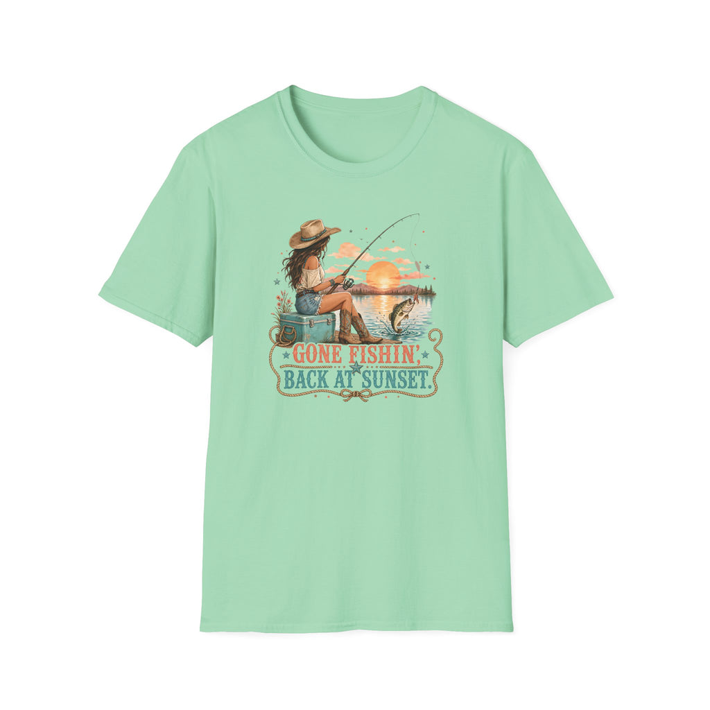 Gone Fishing Back at Sunset T-Shirt