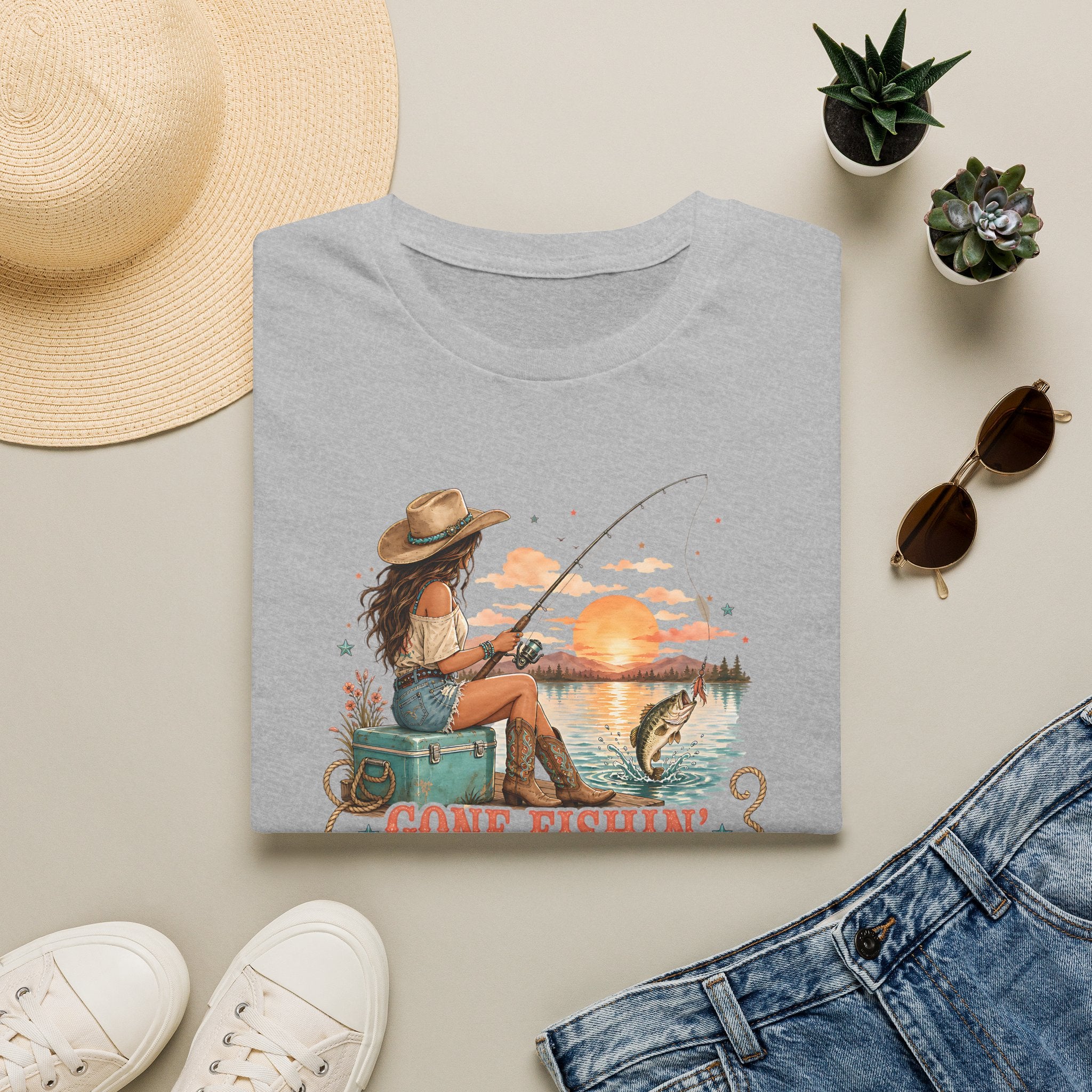 Gone Fishing Back at Sunset T-Shirt