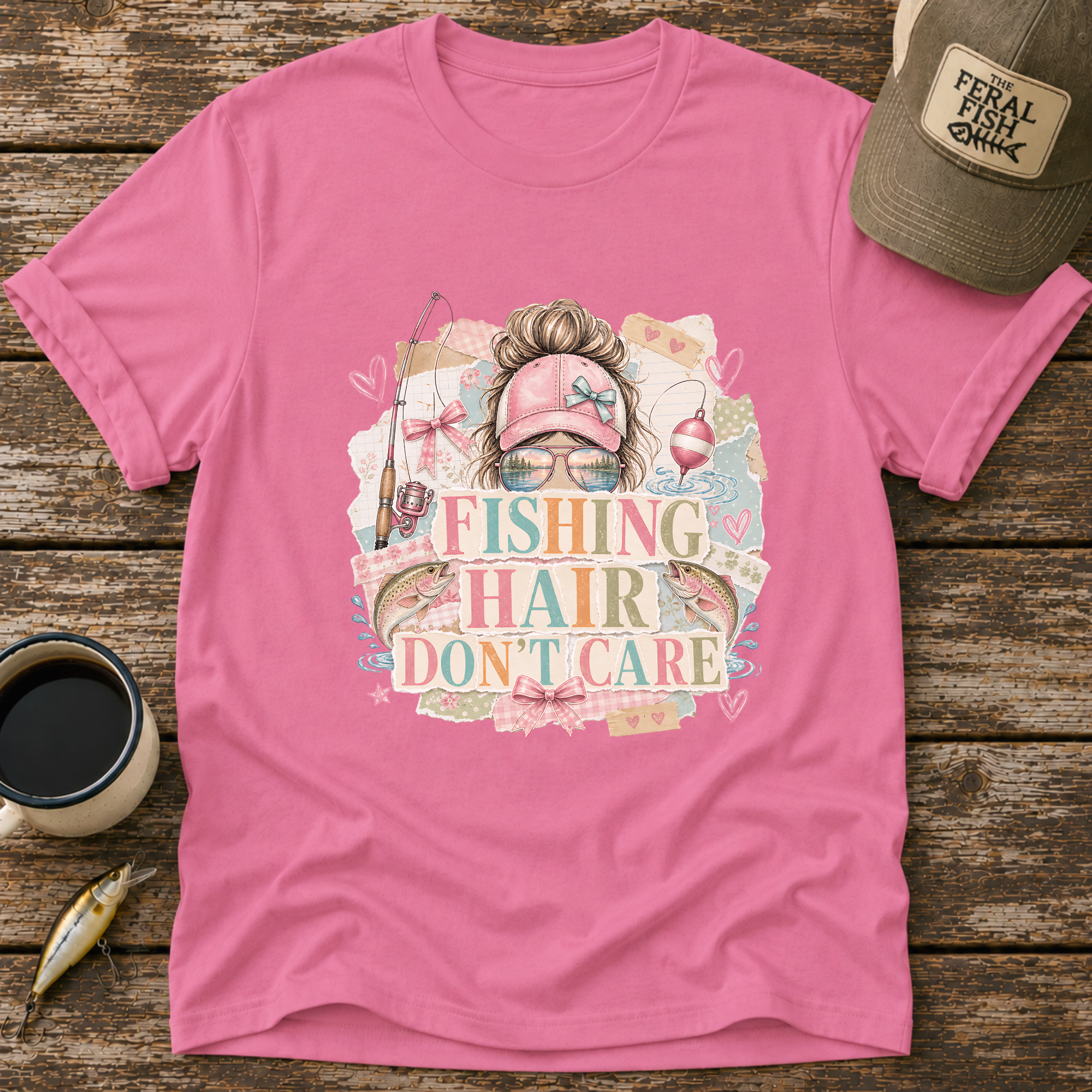 Fishing Hair Don't Care Scrapbook T-Shirt