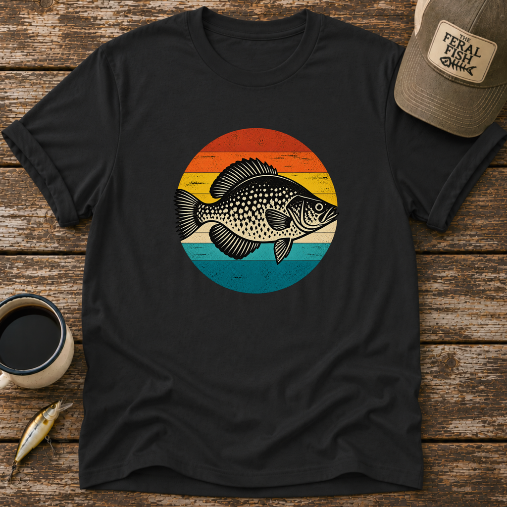 Retro Crappie Sunset Fishing T-Shirt
