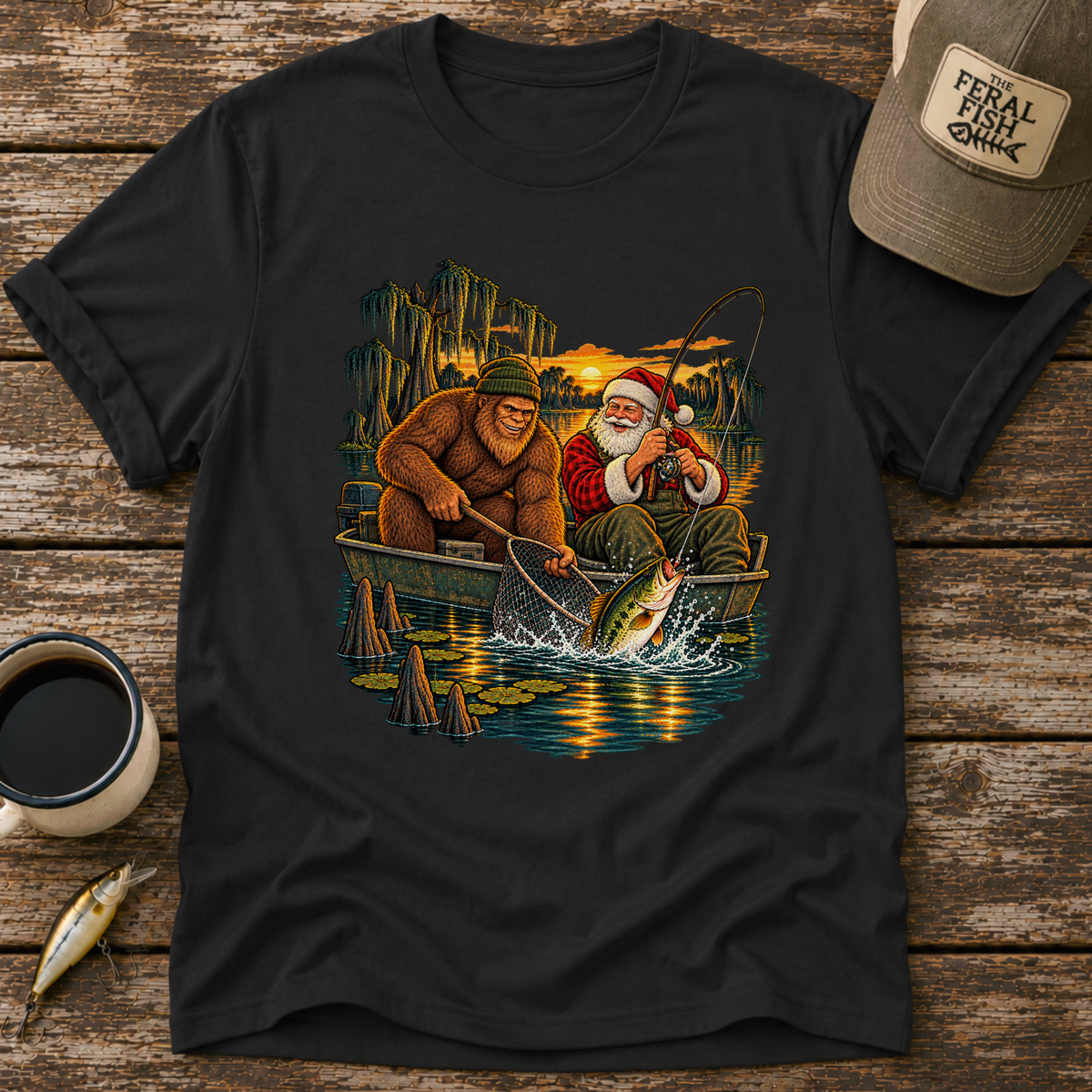 Bigfoot & Santa Fishing T-Shirt
