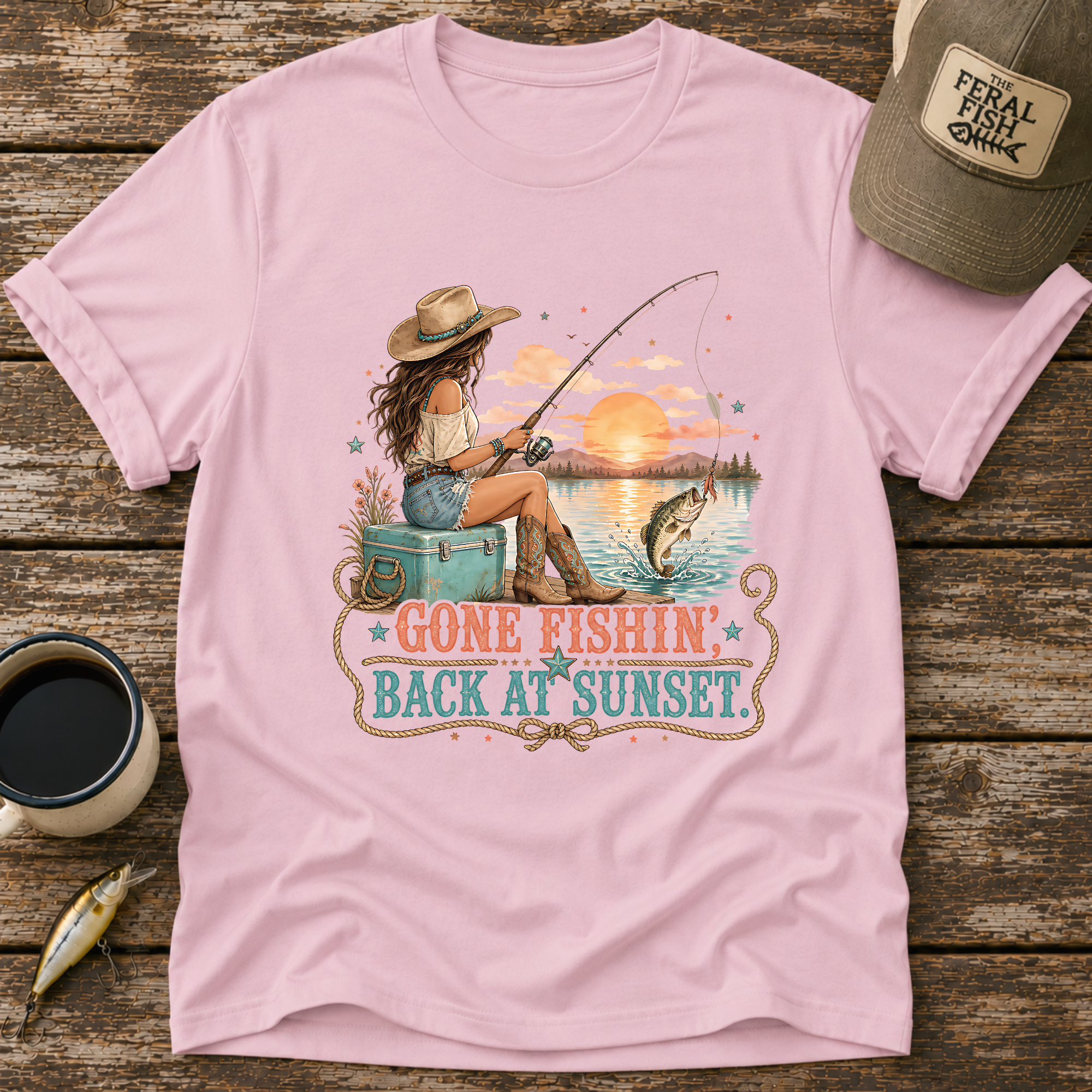 Gone Fishing Back at Sunset T-Shirt