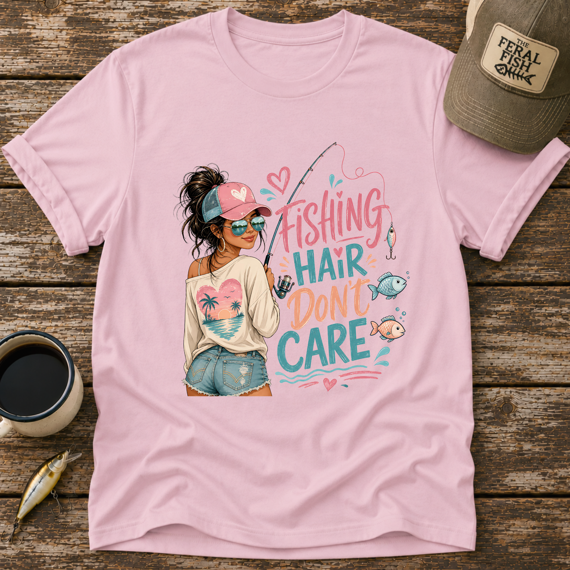 Fishing Hair Don't Care T-Shirt