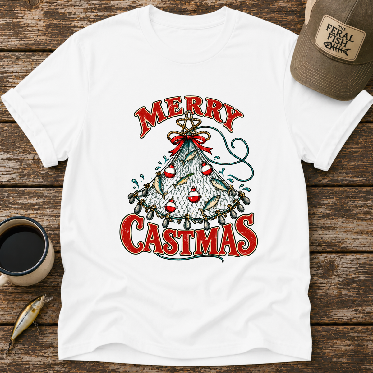 Merry Castmas Fishing Net T-Shirt