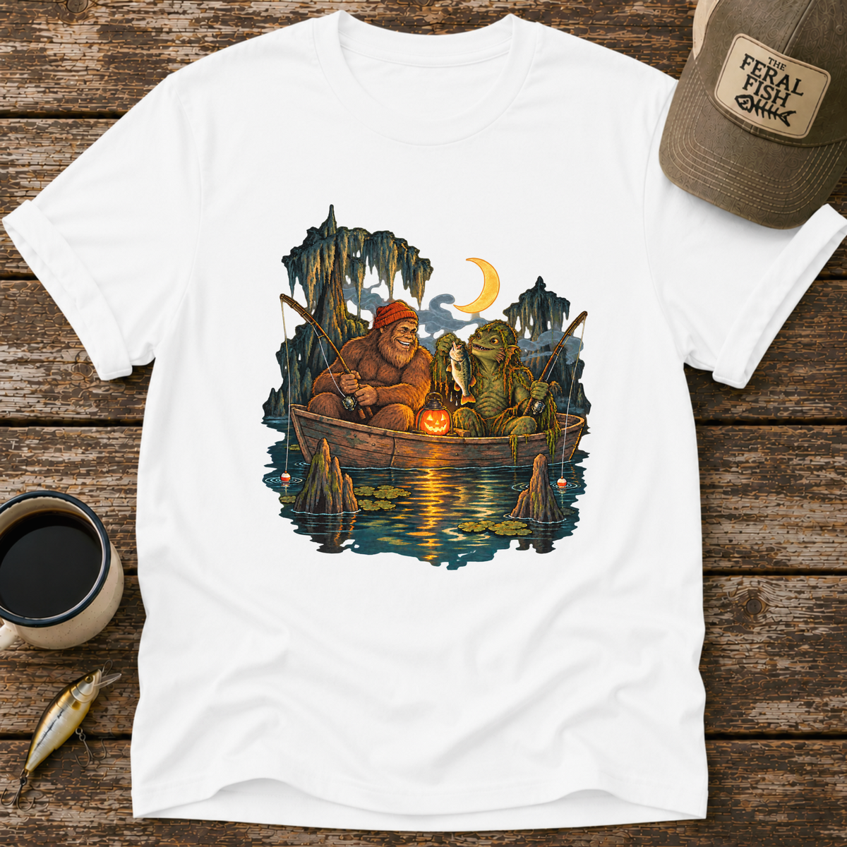 Bigfoot & Swamp Creature Fishing T-Shirt