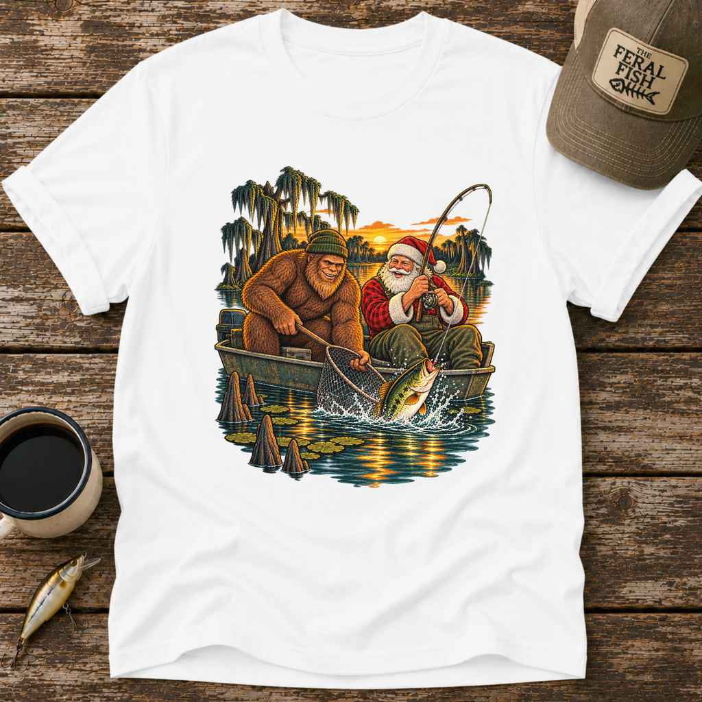 Bigfoot & Santa Fishing T-Shirt