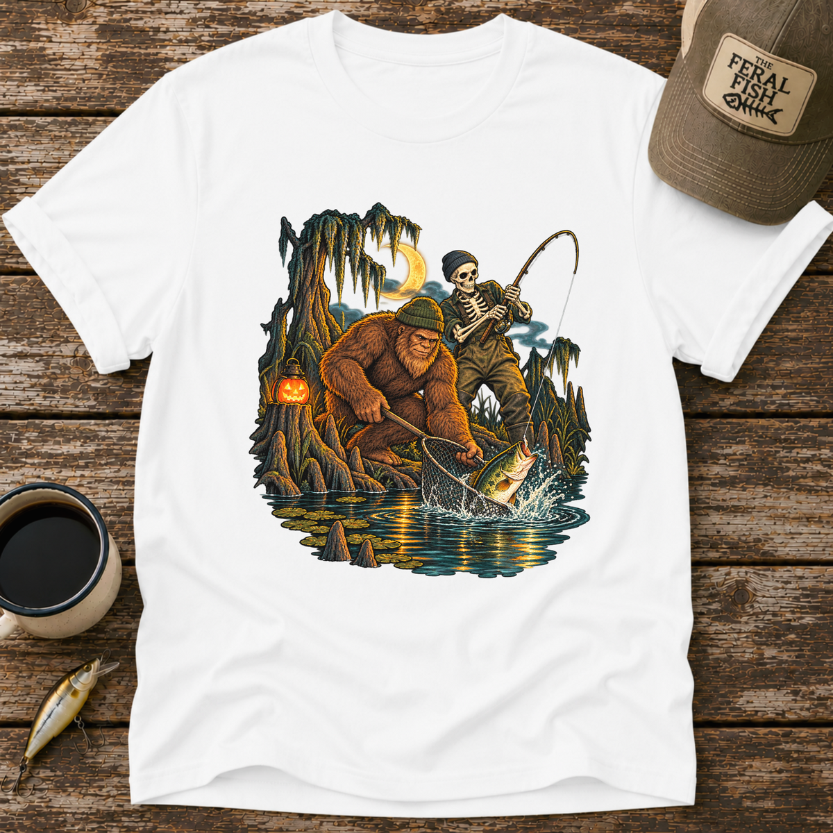Bigfoot & Skeleton Fishing T-Shirt