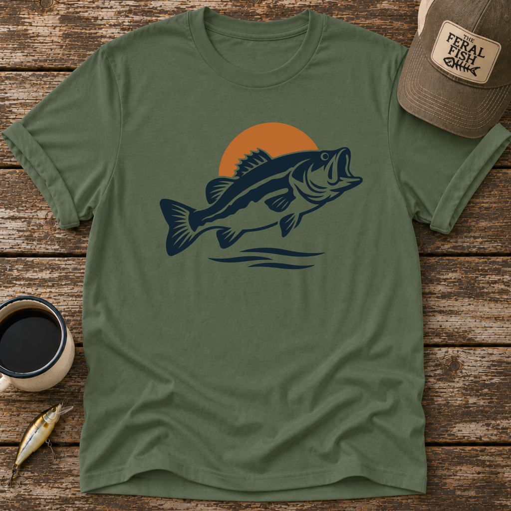 Retro Bass Sunset Fishing T-Shirt