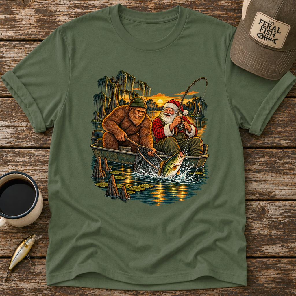 Bigfoot & Santa Fishing T-Shirt