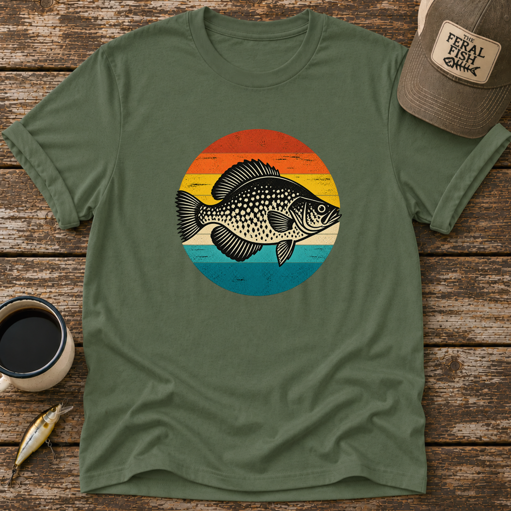 Retro Crappie Sunset Fishing T-Shirt