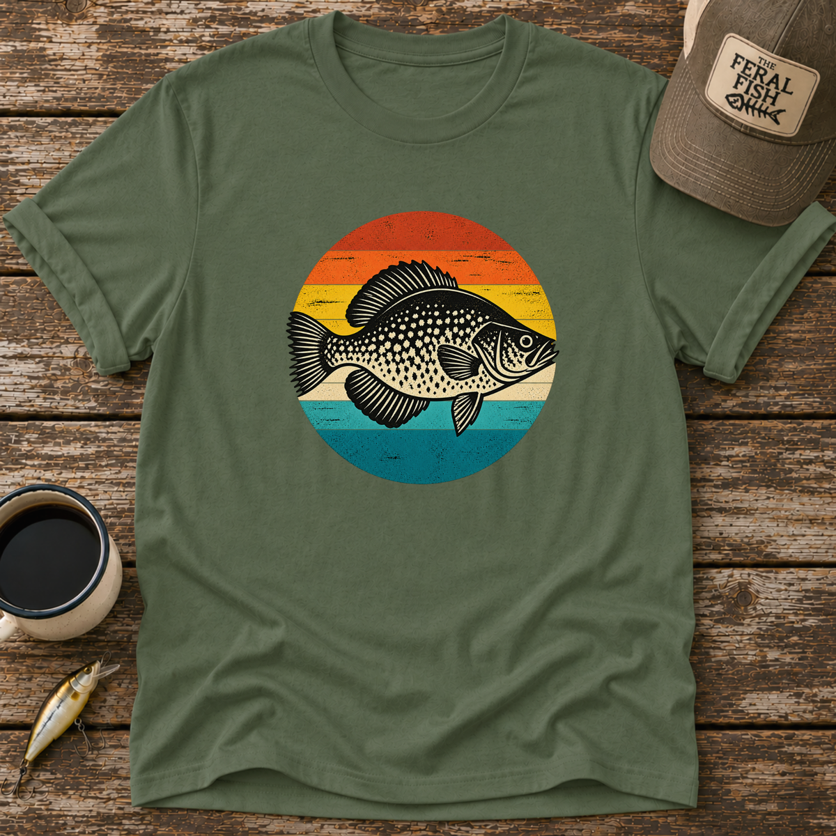 Retro Crappie Sunset Fishing T-Shirt