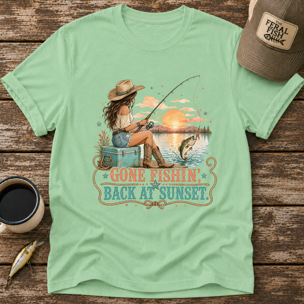 Gone Fishing Back at Sunset T-Shirt