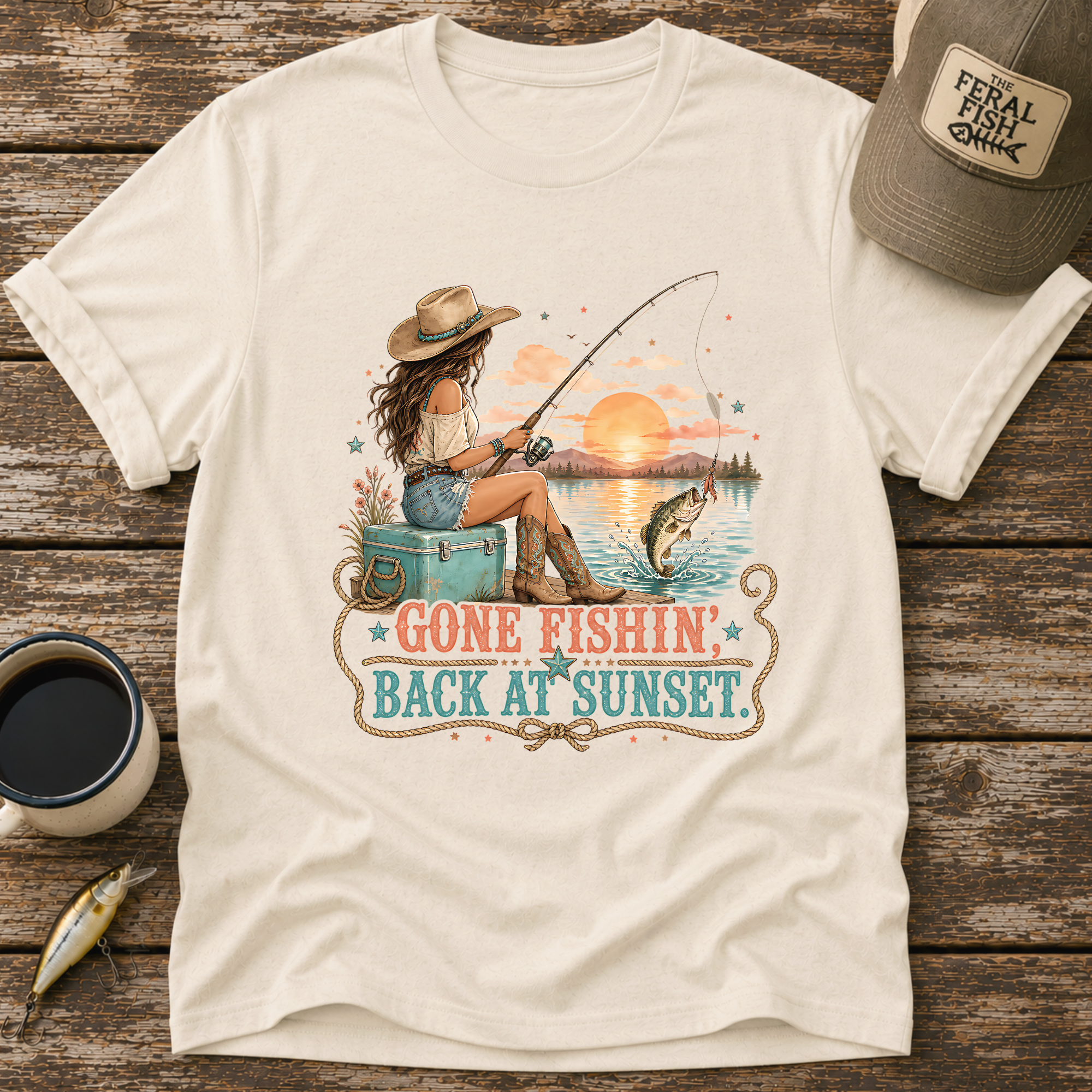 Gone Fishing Back at Sunset T-Shirt