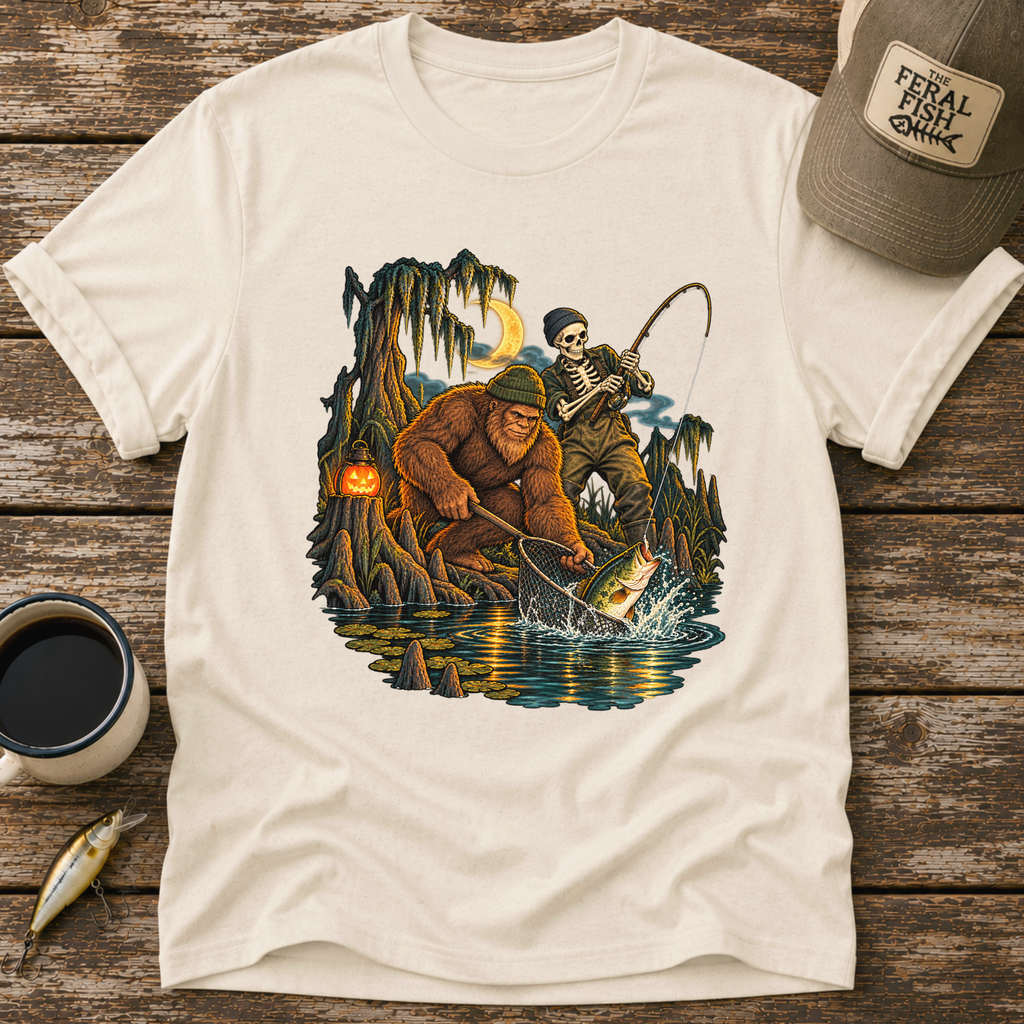 Bigfoot & Skeleton Fishing T-Shirt