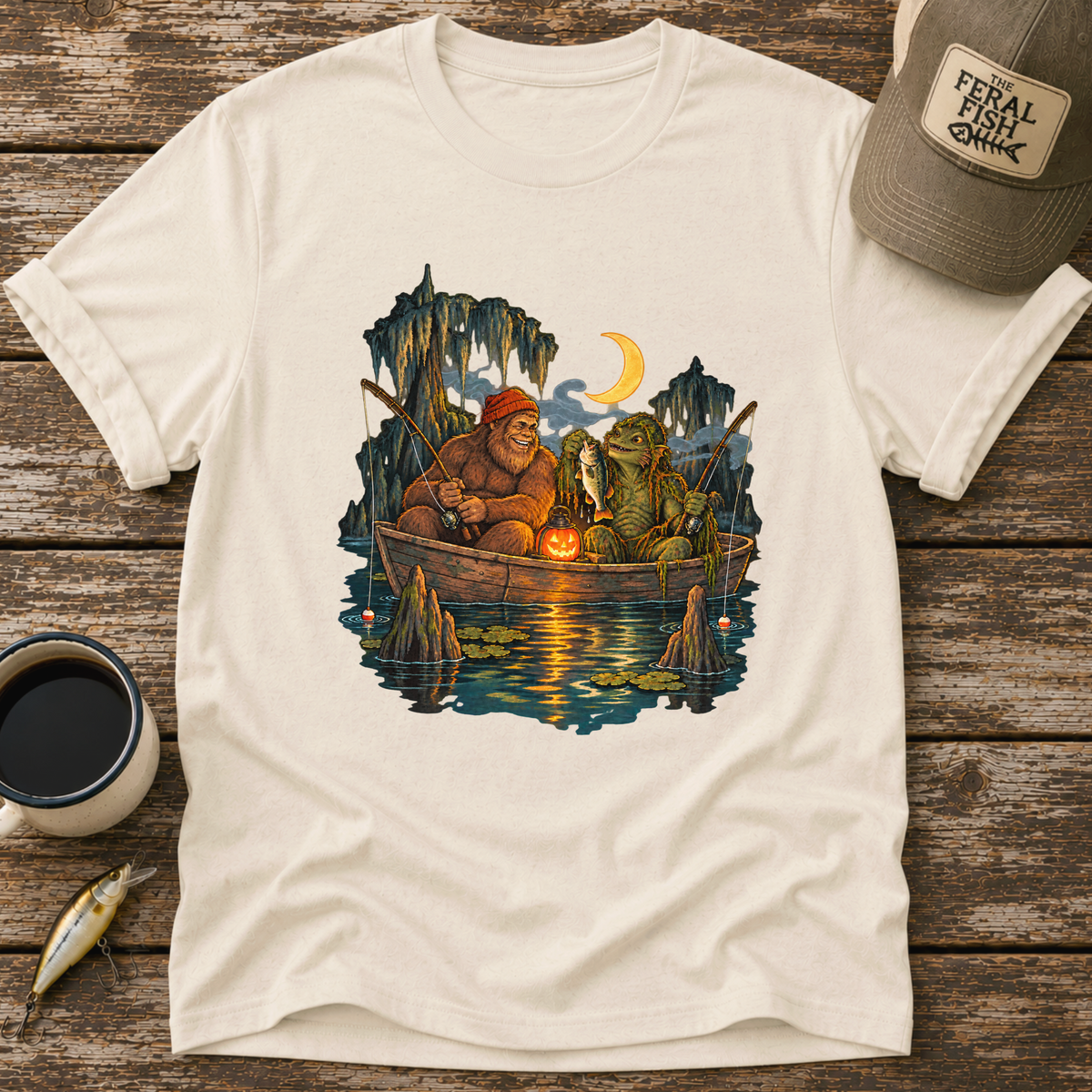 Bigfoot & Swamp Creature Fishing T-Shirt