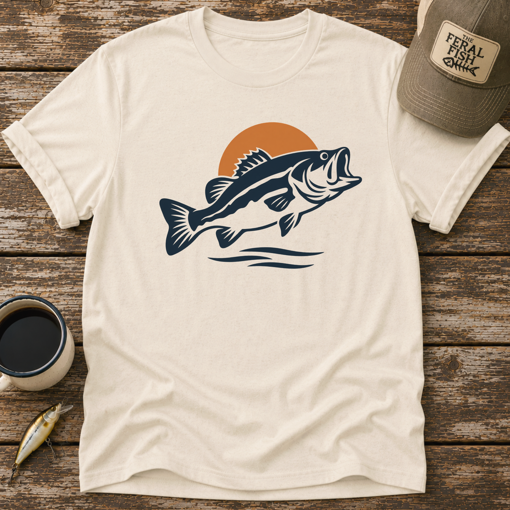 Retro Bass Sunset Fishing T-Shirt