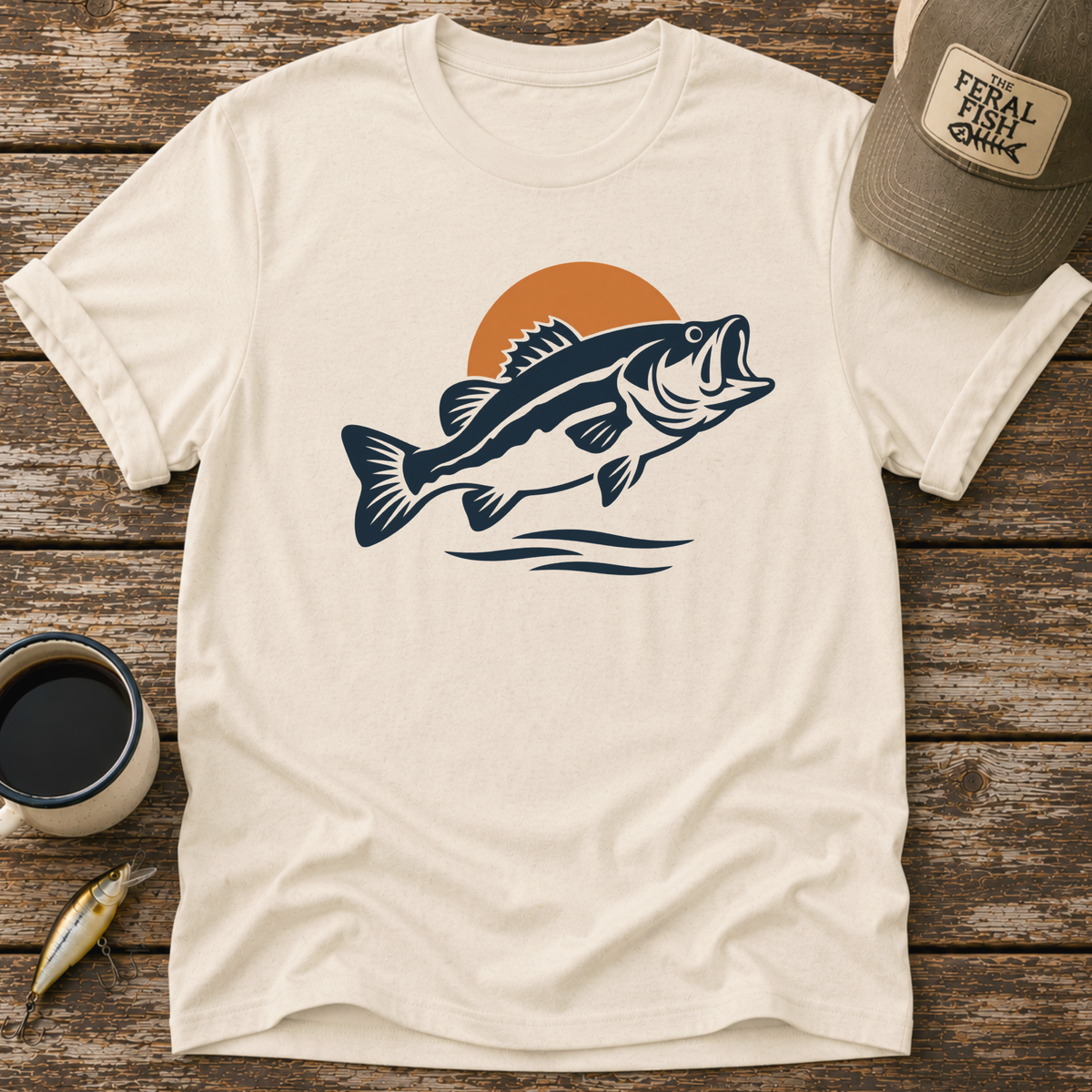 Retro Bass Sunset Fishing T-Shirt