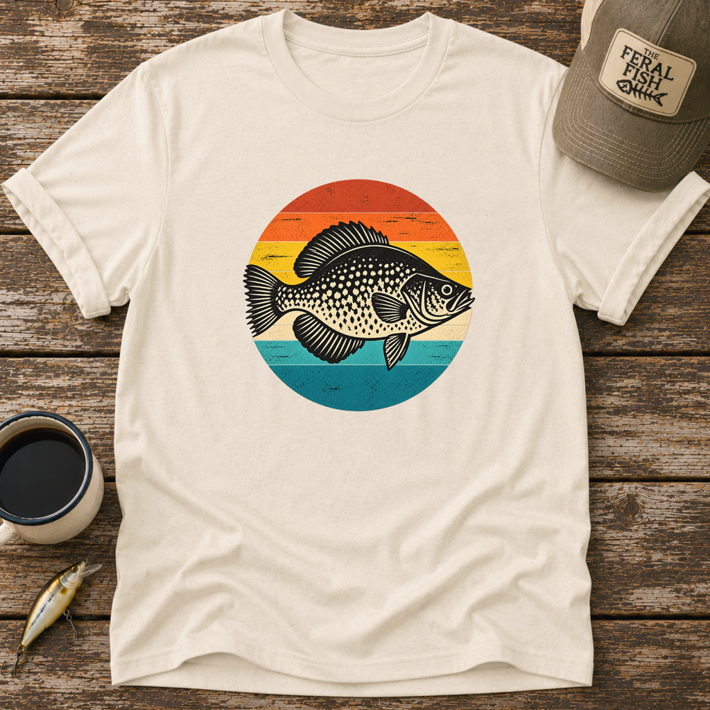 Retro Crappie Sunset Fishing T-Shirt