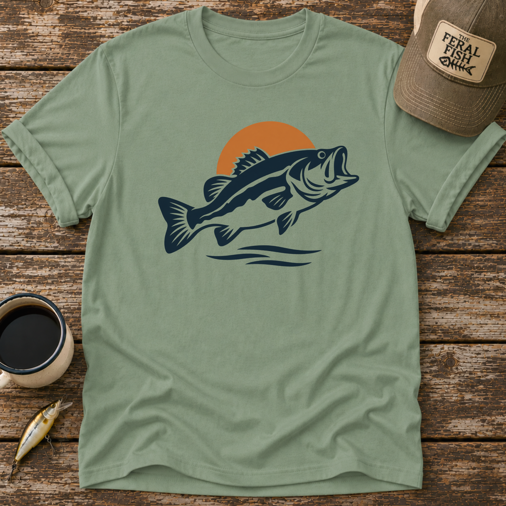 Retro Bass Sunset Fishing T-Shirt
