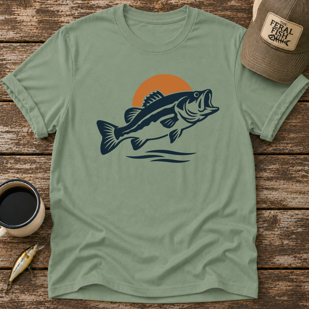 Retro Bass Sunset Fishing T-Shirt