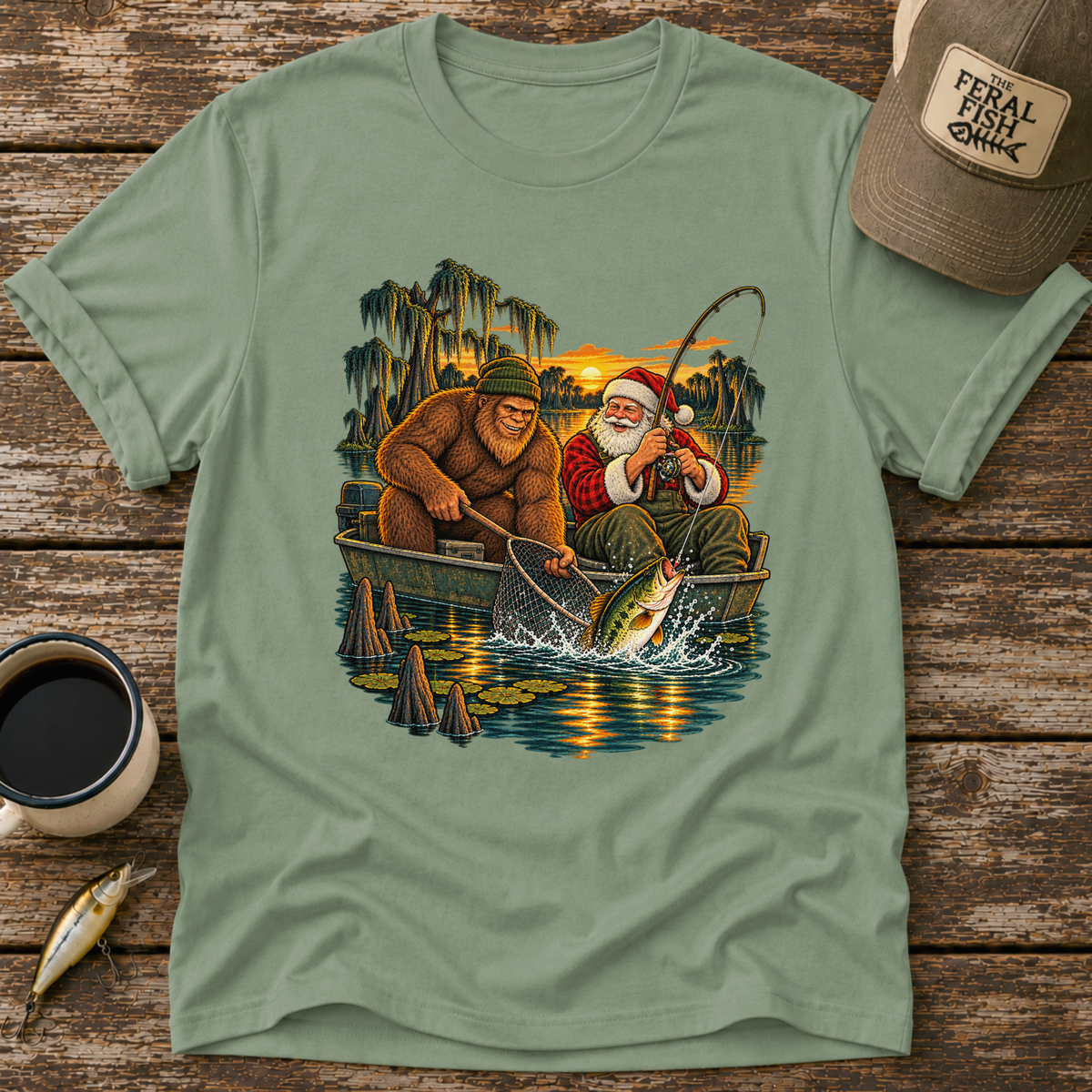 Bigfoot & Santa Fishing T-Shirt