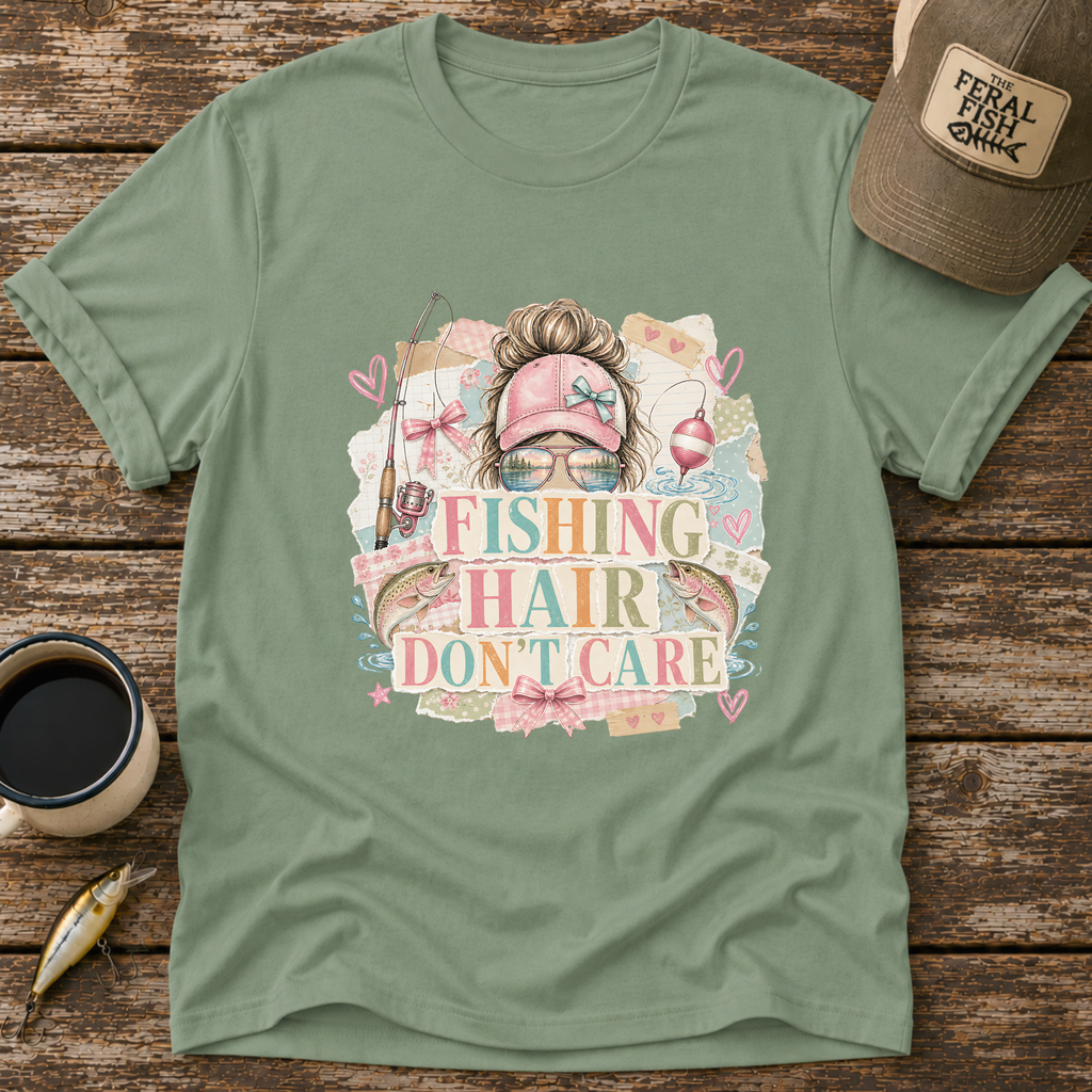 Fishing Hair Don't Care Scrapbook T-Shirt