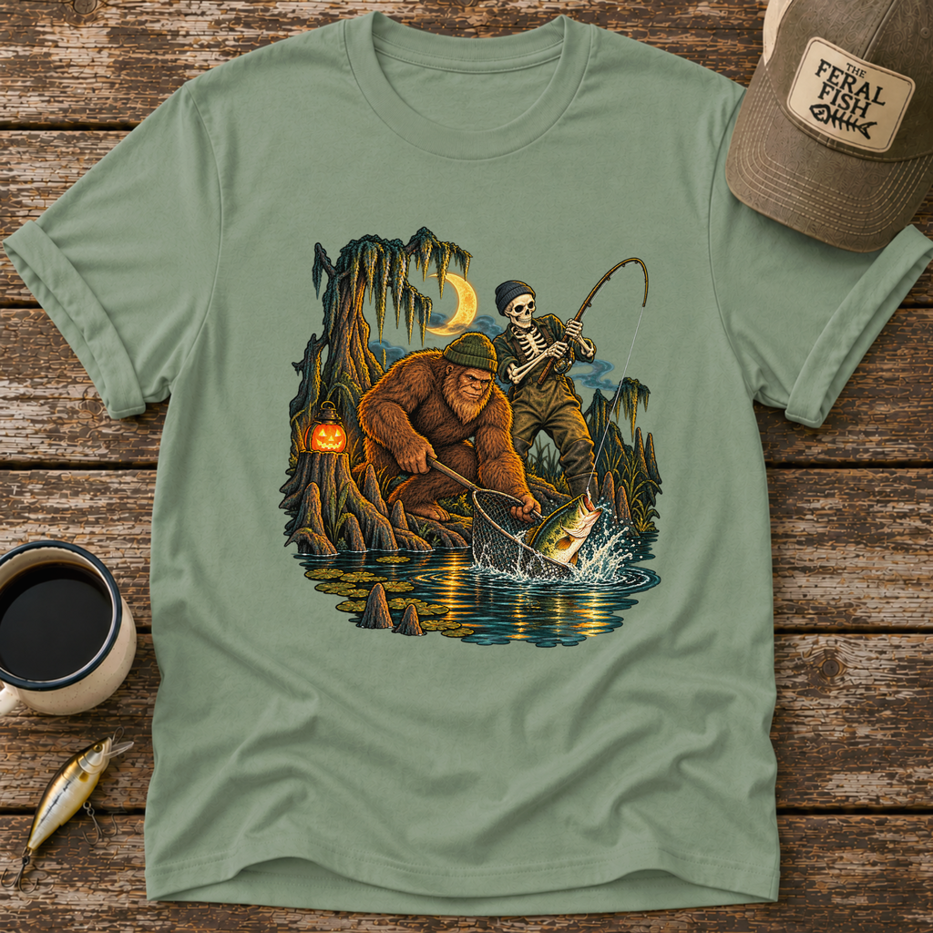 Bigfoot & Skeleton Fishing T-Shirt