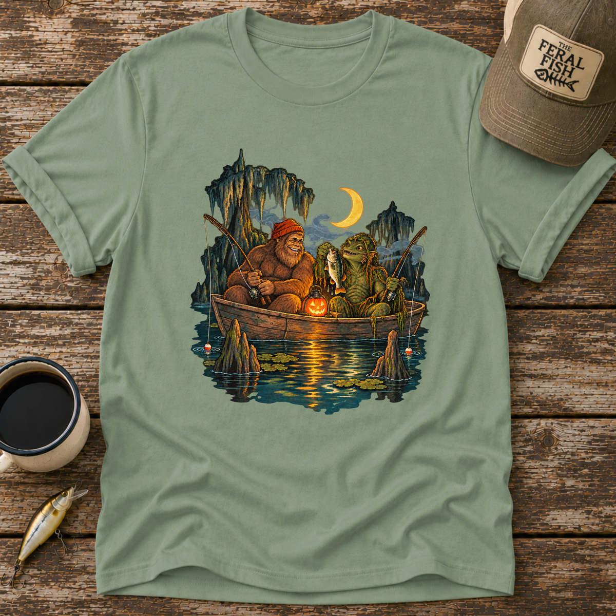 Bigfoot & Swamp Creature Fishing T-Shirt