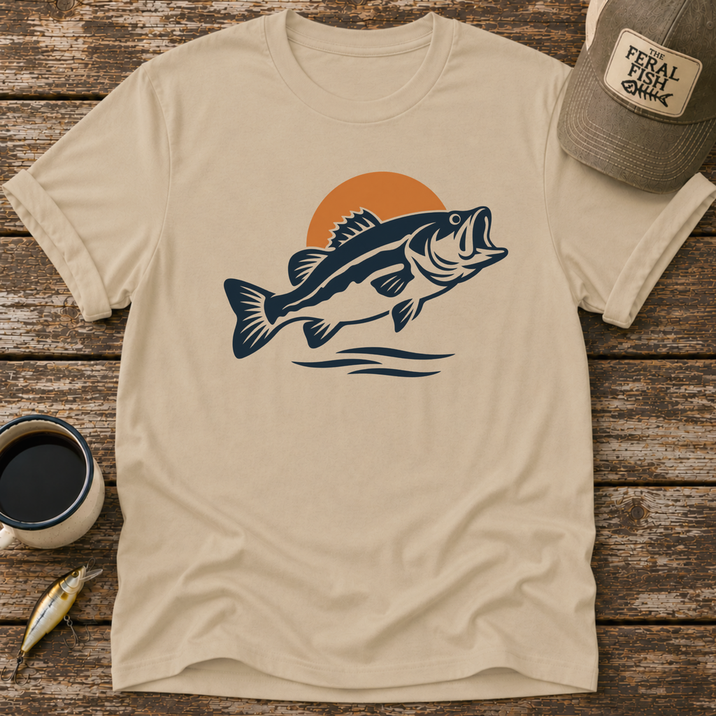Retro Bass Sunset Fishing T-Shirt