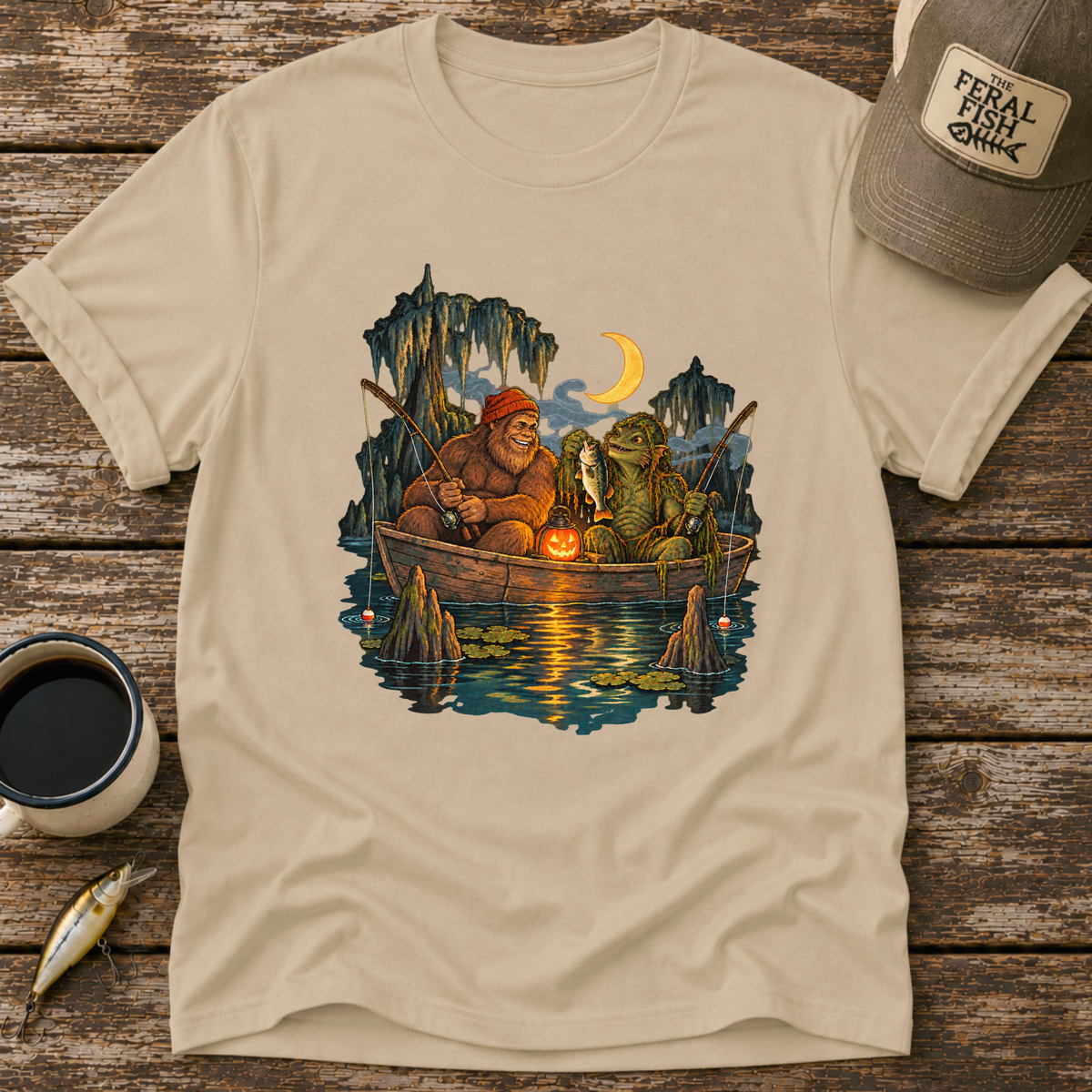 Bigfoot & Swamp Creature Fishing T-Shirt