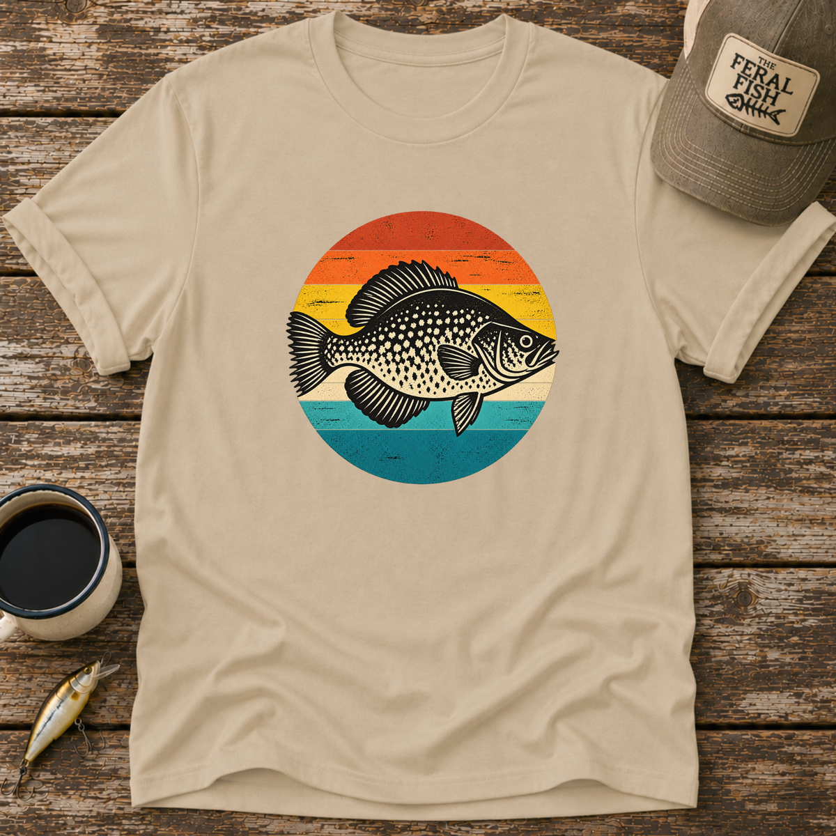 Retro Crappie Sunset Fishing T-Shirt