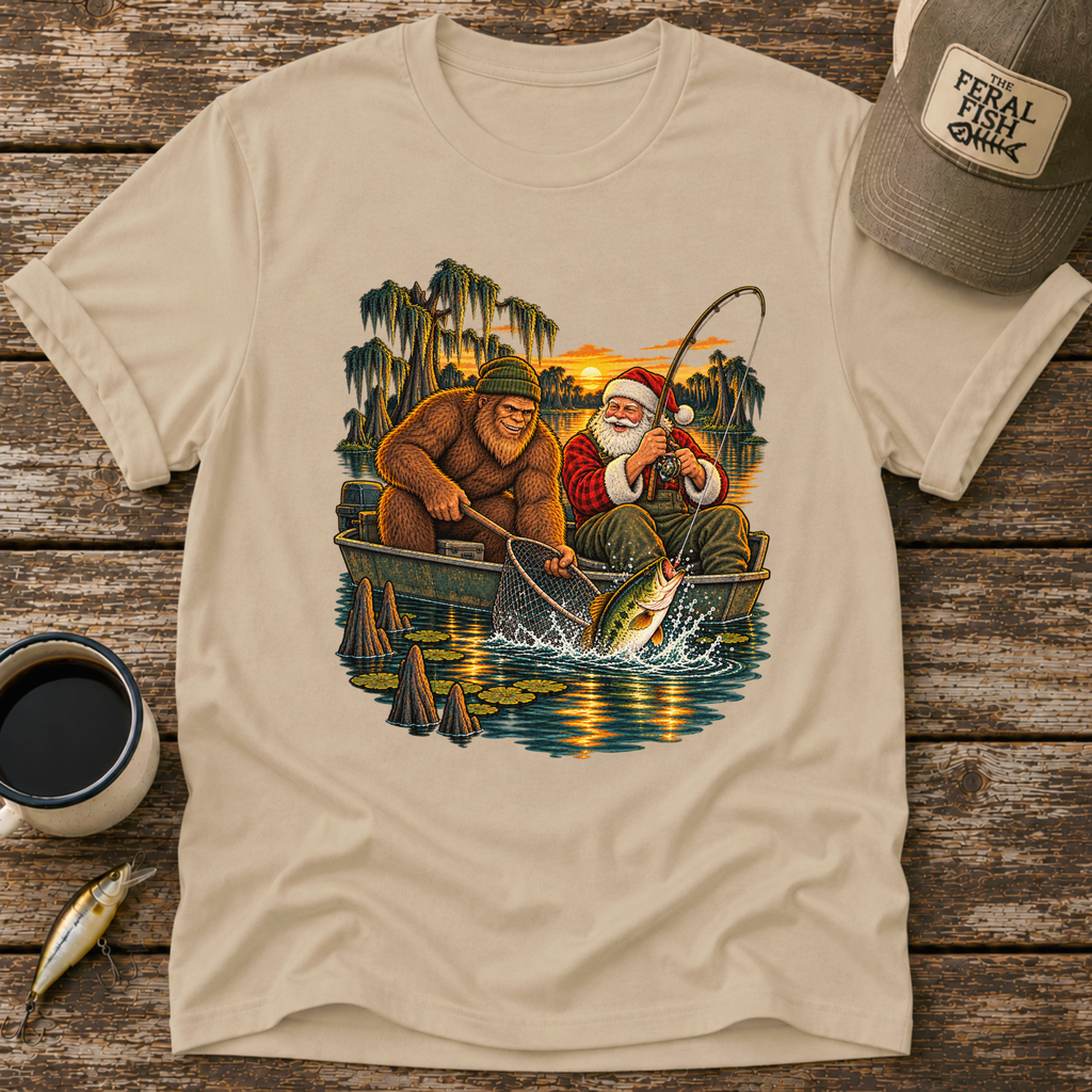 Bigfoot & Santa Fishing T-Shirt