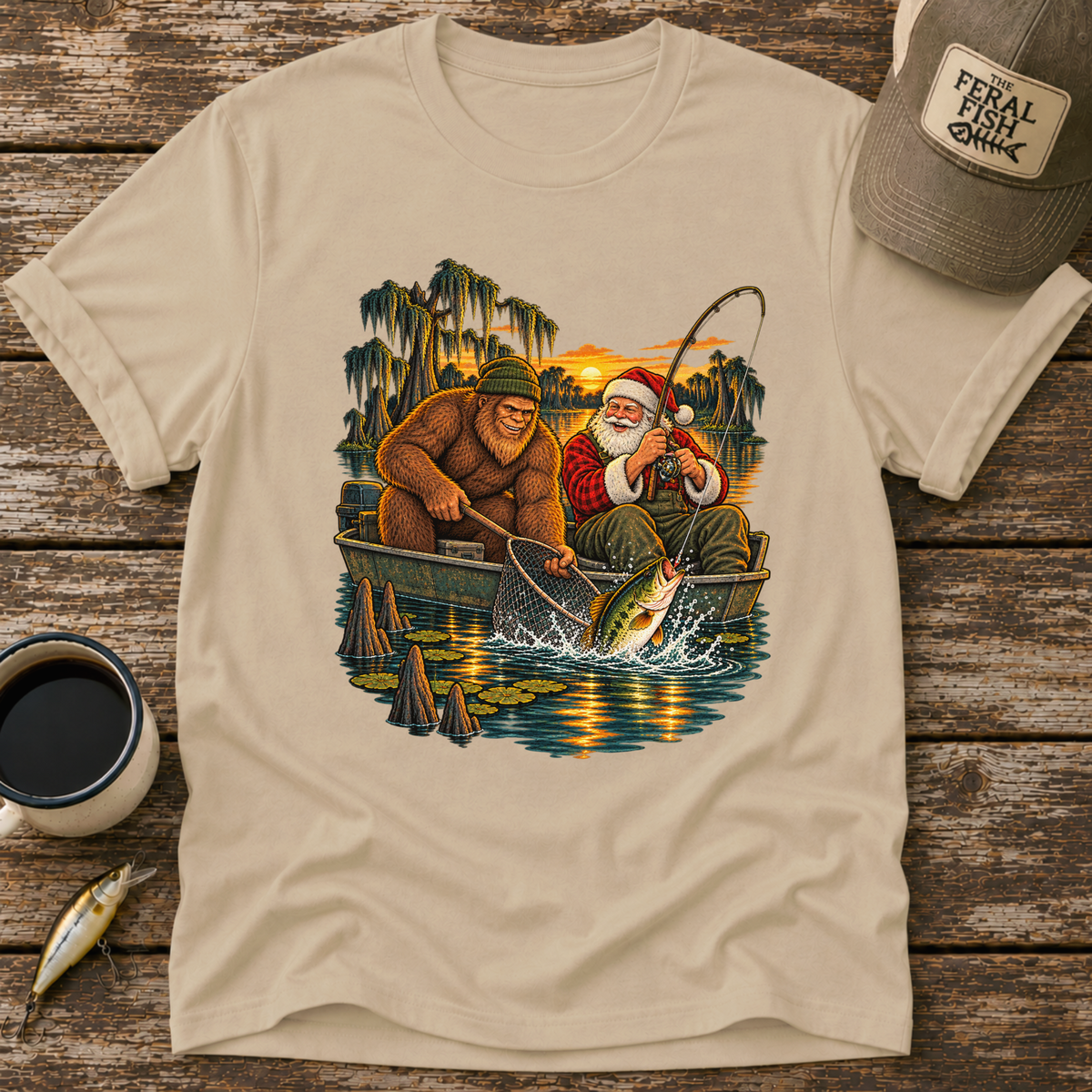 Bigfoot & Santa Fishing T-Shirt