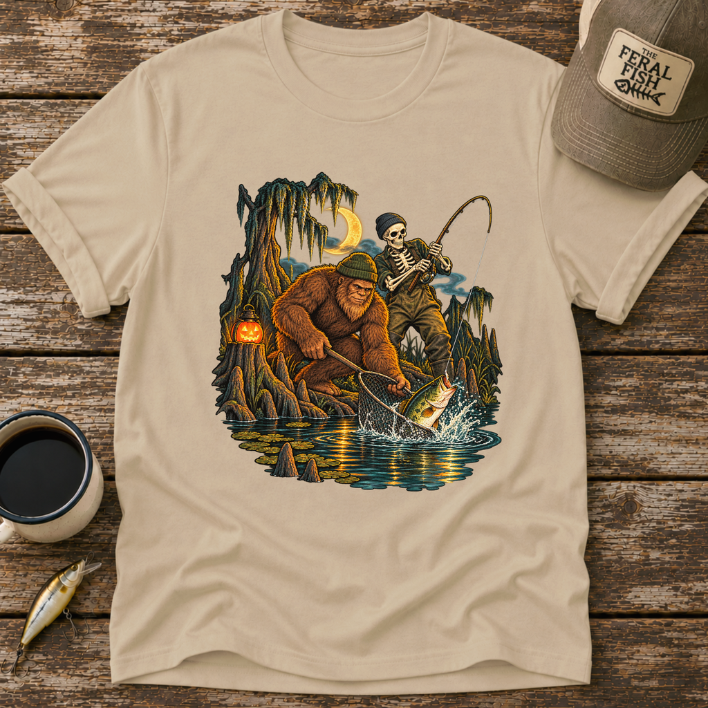 Bigfoot & Skeleton Fishing T-Shirt