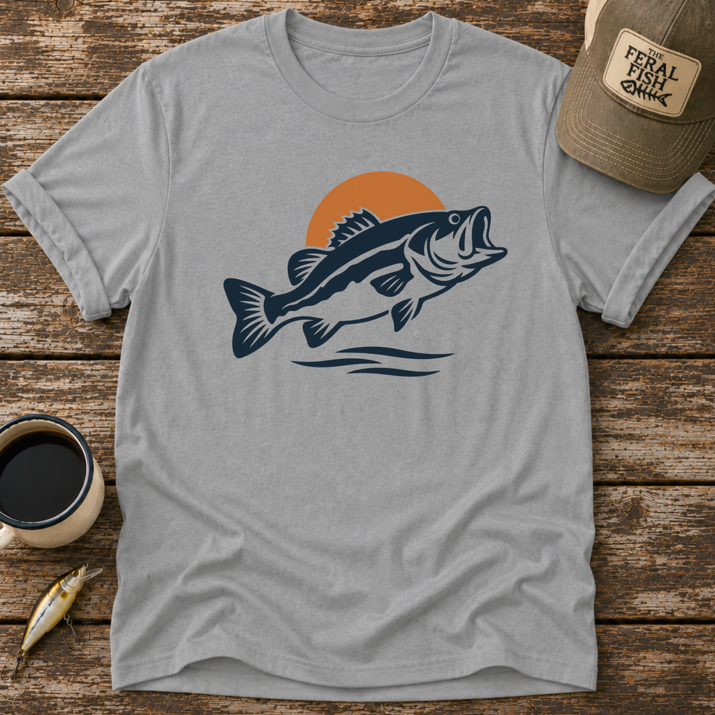 Retro Bass Sunset Fishing T-Shirt