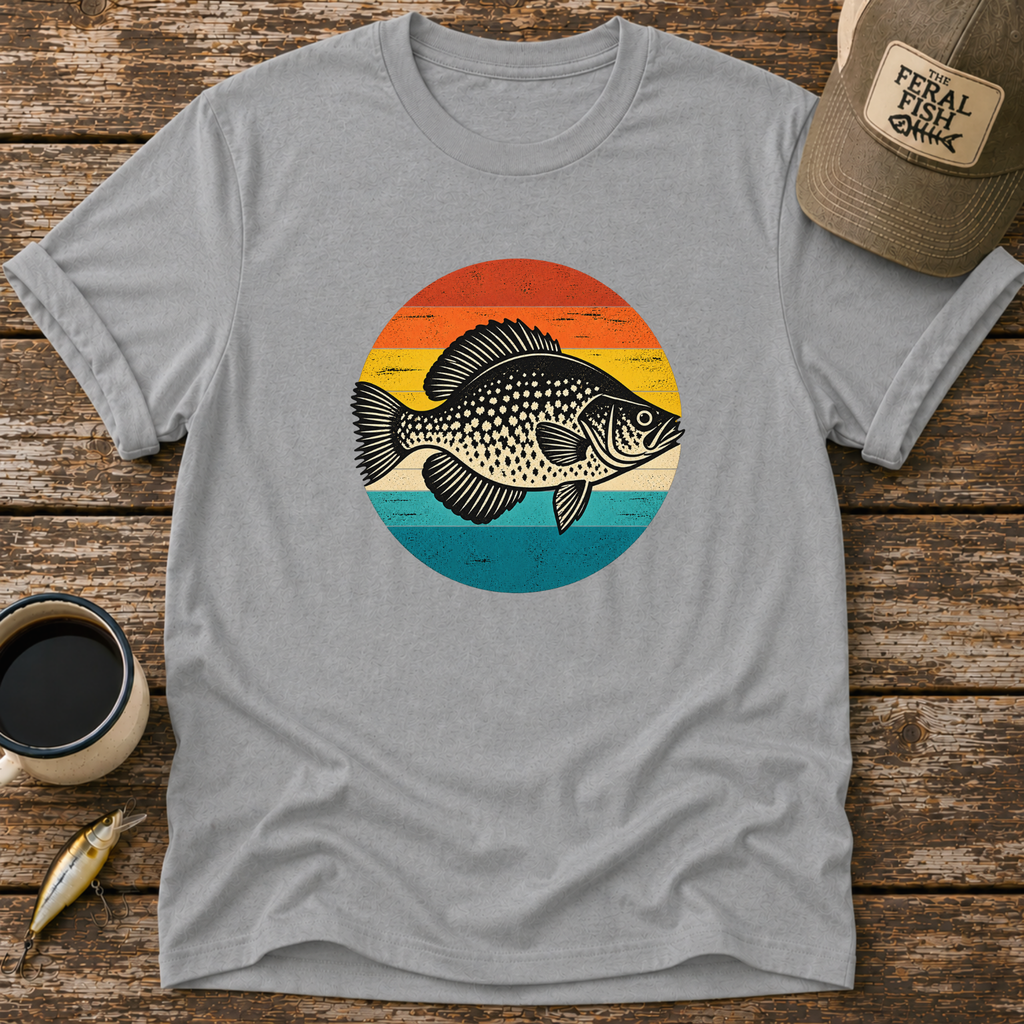 Retro Crappie Sunset Fishing T-Shirt