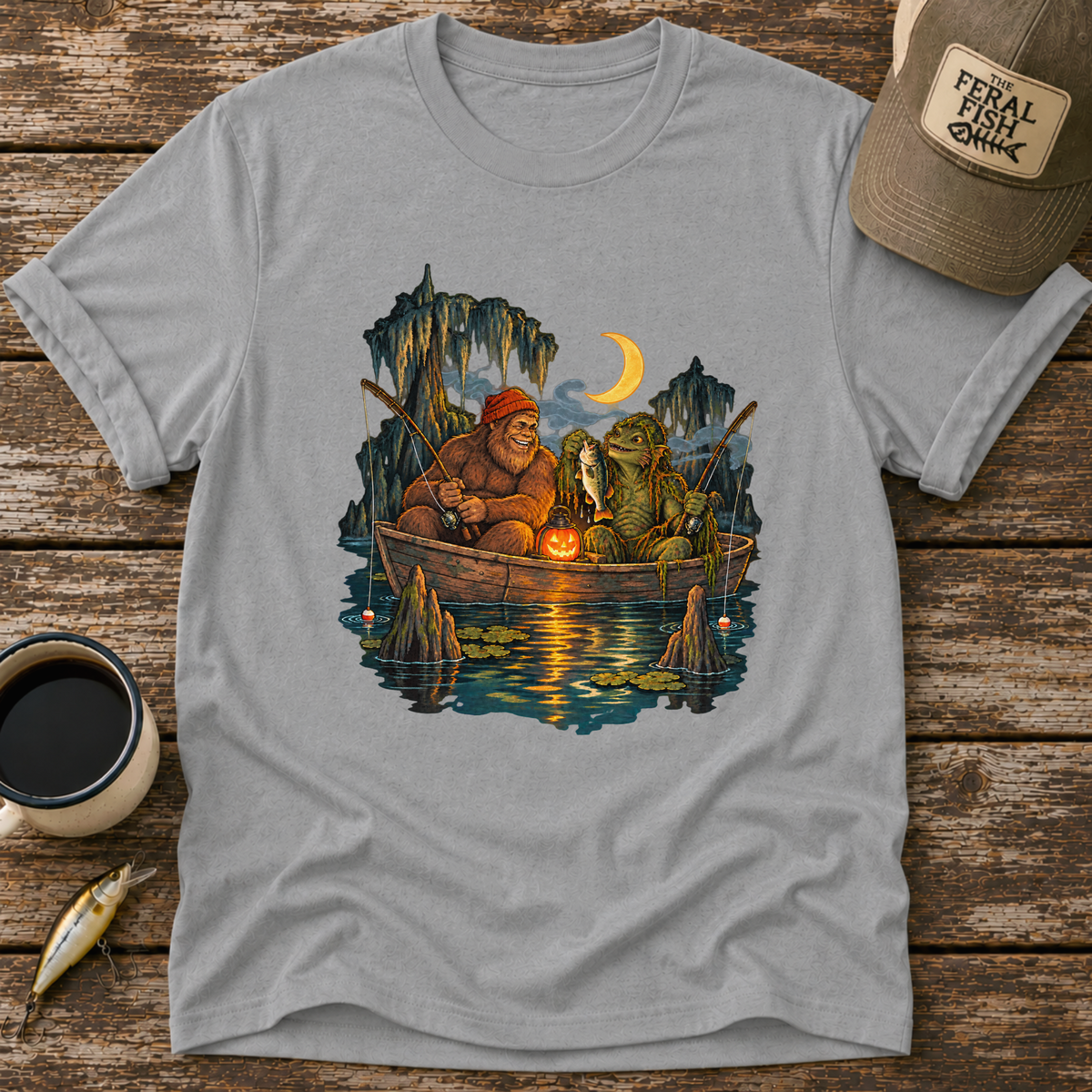 Bigfoot & Swamp Creature Fishing T-Shirt