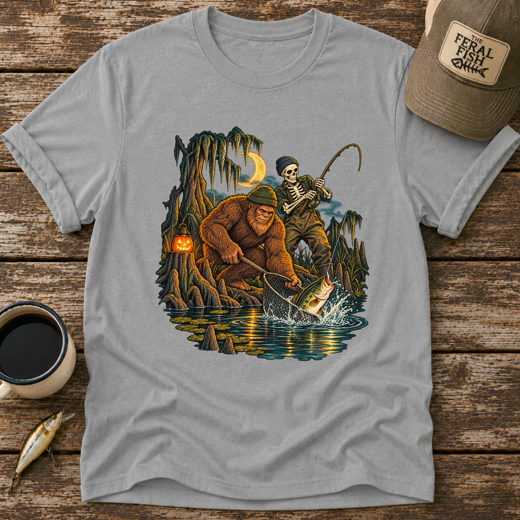 Bigfoot & Skeleton Fishing T-Shirt