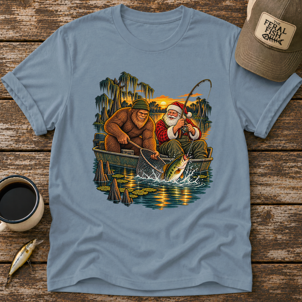 Bigfoot & Santa Fishing T-Shirt