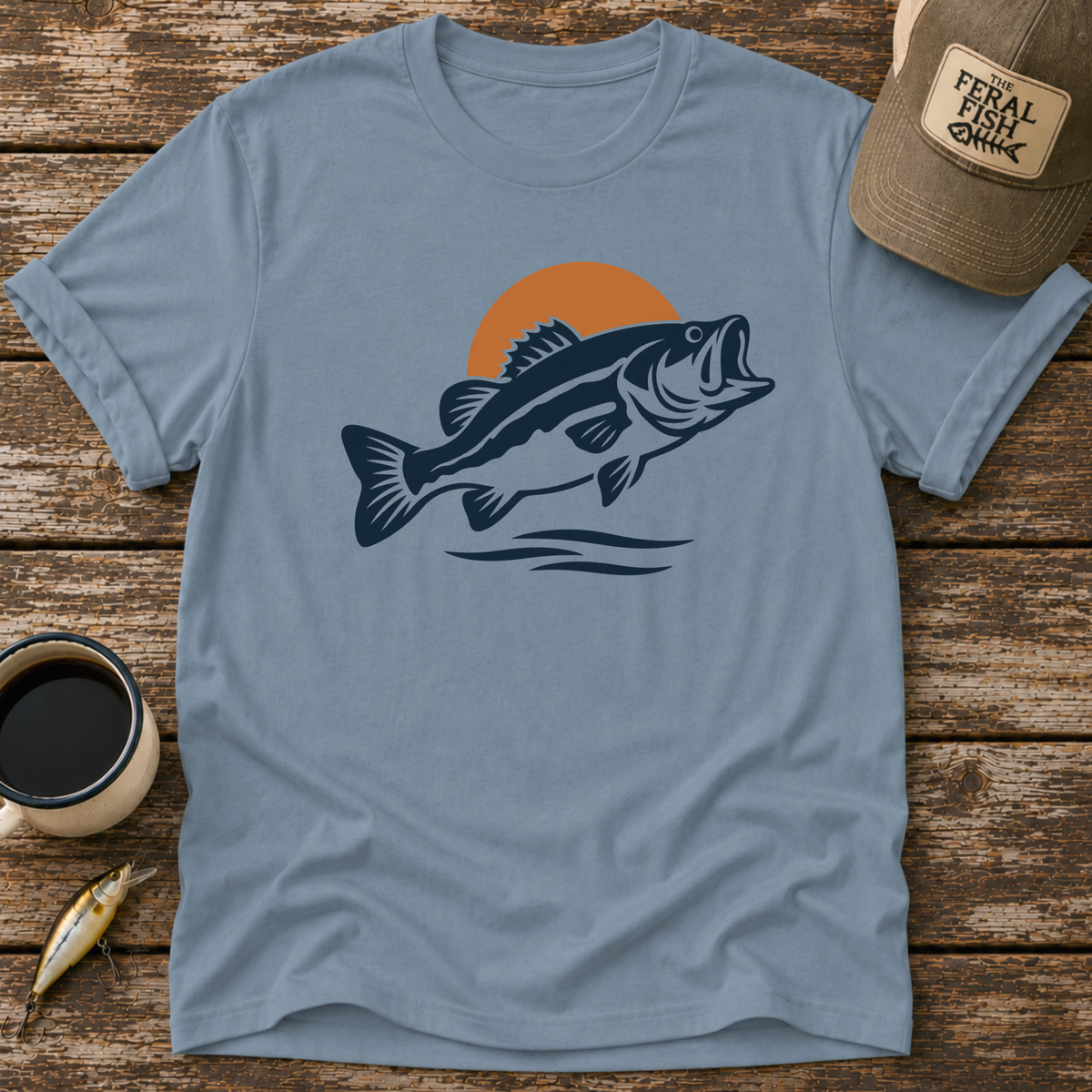 Retro Bass Sunset Fishing T-Shirt