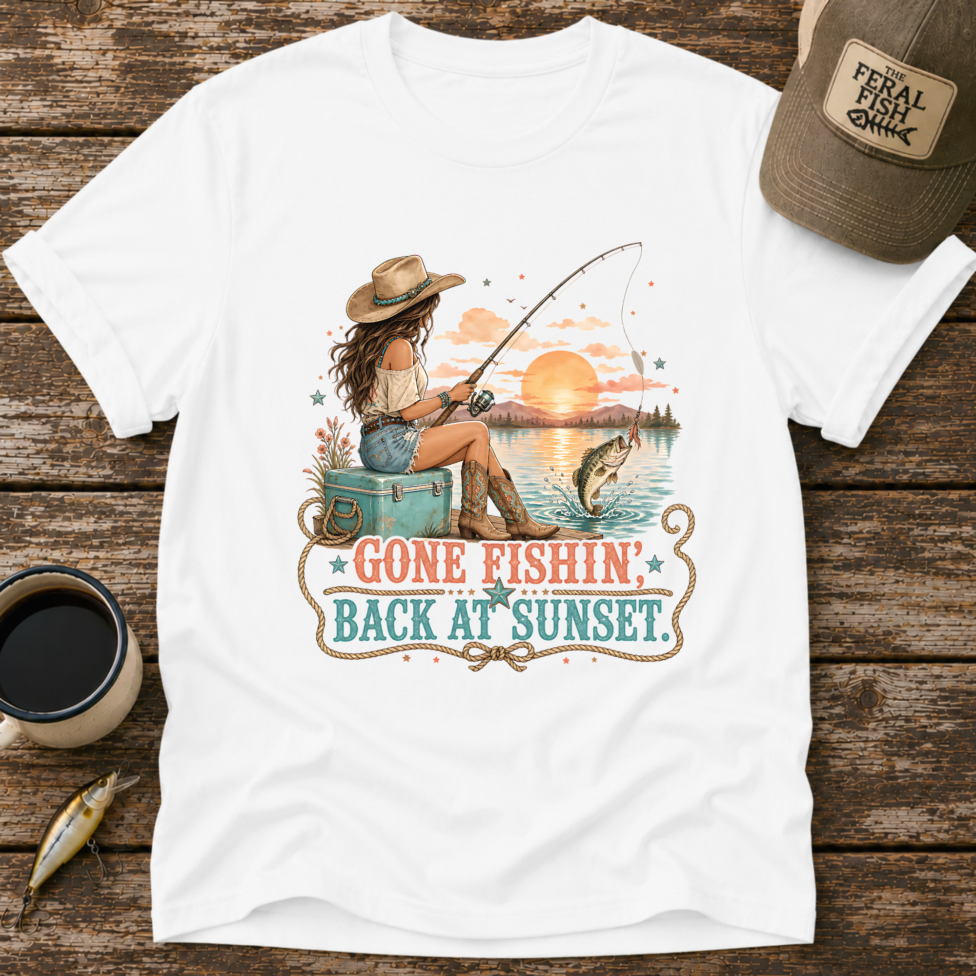Gone Fishing Back at Sunset T-Shirt