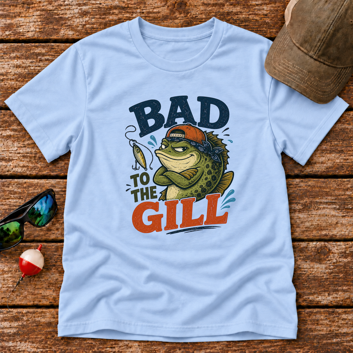 Bad To The Gill youth fishing t-shirt in Light Blue