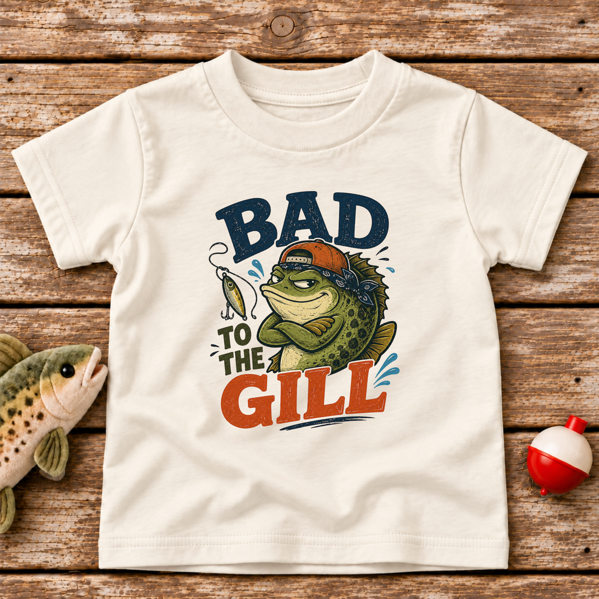 Bad To The Gill toddler fishing t-shirt in Natural