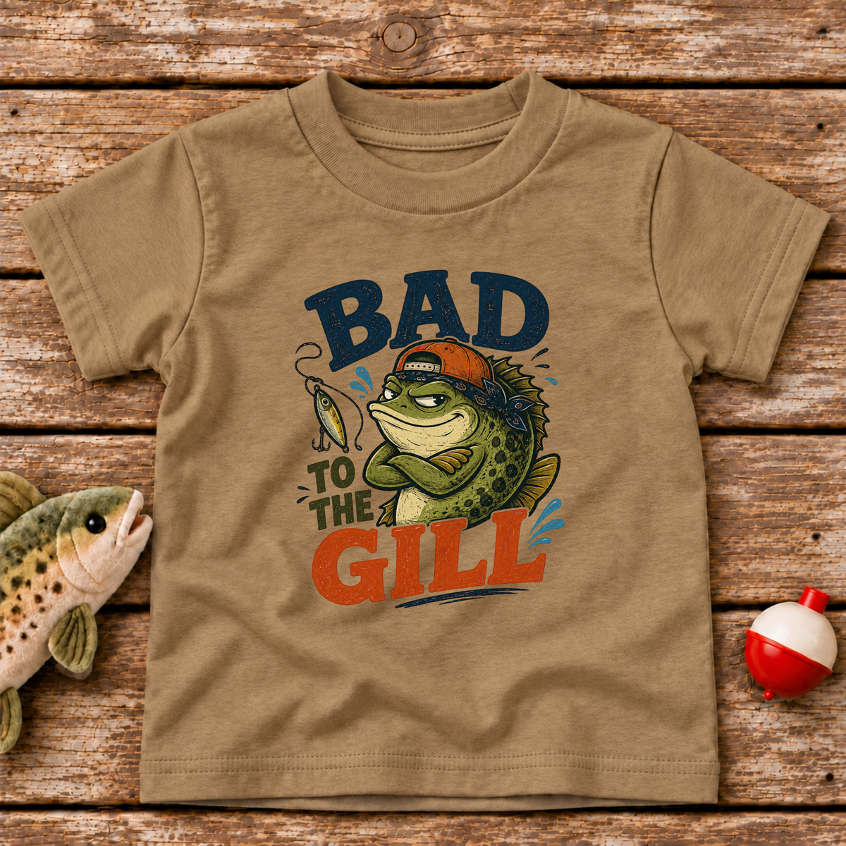 Bad To The Gill toddler fishing t-shirt in Vintage Coyote Brown