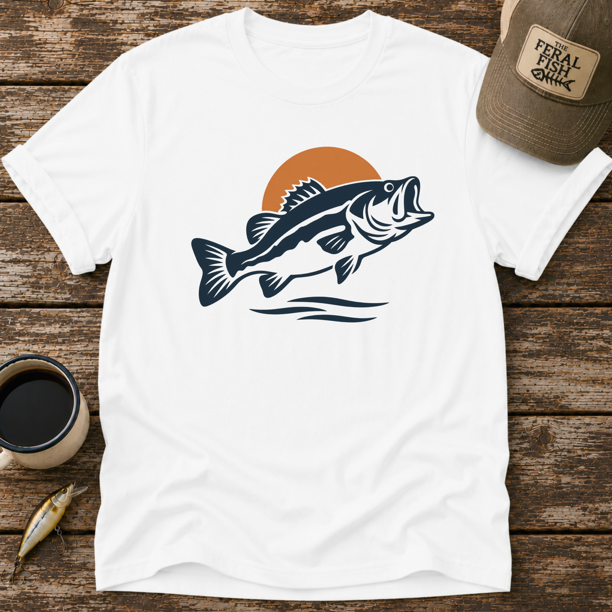 Retro Bass Sunset Fishing T-Shirt